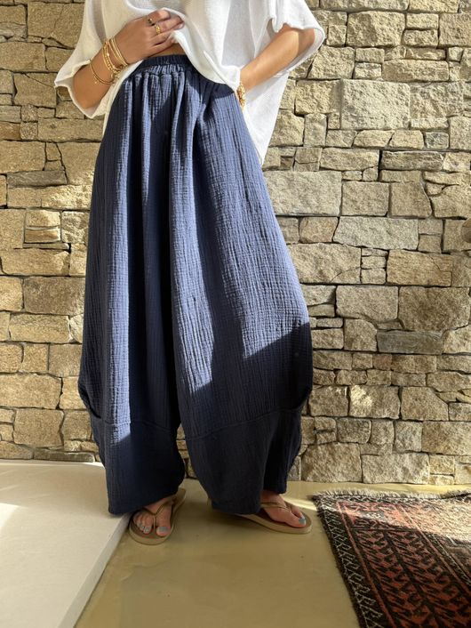 Tasha Cushion Cotton Balloon Barrel Pant Navy